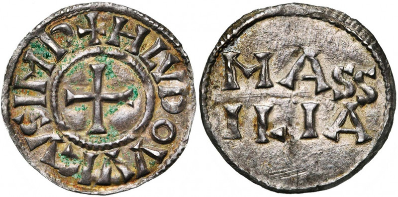 CAROLINGIENS, Louis le Pieux (814-840), AR denier, 816-822/823, Marseille. D/ + ...