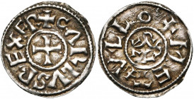 CAROLINGIENS, Charles le Chauve (840-877), AR denier, vers 850, Melle. D/ + CΛRLVS REX FR Croix pattée. R/ + MET+VLLO Monogramme carolin. M.G. 1064; P...