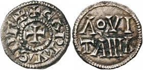 CAROLINGIENS, Charles le Chauve (840-877), AR obole, Aquitaine. D/ + CARLVS REX Croix. R/ AQVI/TANIA. M.G. 1053; Prou 672; M.E.C. I, 834. 0,69g Petite...