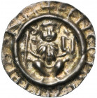 ALLEMAGNE, KEMPTEN, Abbaye, bractéate, vers 1210-1218. D/ L''abbé assis de f., ten. une crosse et la Bible. A g., une croisette. A d., une étoile. Slg...