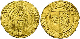 ALLEMAGNE, MAYENCE, Archevêché, Johann II von Nassau (1397-1419), AV florin d''or, s.d. (1409-1411), Höchst. D/ Saint Jean-Baptiste deb. de f., ten. u...