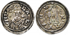 ALLEMAGNE, TREVES, Archevêché, Baudouin de Luxembourg (1307-1354), AR double Pfennig, vers 1323-1335. D/ BA-LD-VIN'' B. de f., ten. une crosse et les ...