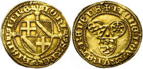 ALLEMAGNE, TREVES, Archevêché, Johann II, margrave de Bade (1456-1503), AR florin d''or, s.d. (1477), Wesel (?). D/ IOHI-S ARC-HIEP-I'' TRE'' Ecu écar...