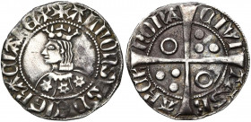 ESPAGNE, CATALOGNE ET ARAGON, Alphonse III (1327-1336), AR croat, Barcelone. D/ B. cour. à g., trois fleurs sur le manteau. R/ CIVI-TAS B-ARCh''-NONA ...
