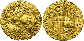 ESPAGNE, CATALOGNE ET ARAGON, Ferdinand II (1479-1516), AV ducat (principat), Barcelone. Sans marque d''atelier. D/ FERDINΛNDVS: D: G: REX:· B. couron...