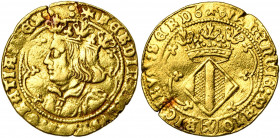 ESPAGNE, CATALOGNE ET ARAGON, Ferdinand II (1479-1516), AV double ducat, s.d., Valence. D/ + FERDINANDVS: DEI: GRACIA: REX: B. couronné à g. dans un p...