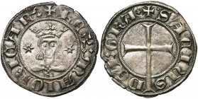 ESPAGNE, MAJORQUE, Sancho d''Aragon (1311-1324), billon dobler. D/ + REX MAIORICAR'' B. cour. de f., entre deux étoiles. R/ + SANCIVS- DEI GRA Croix l...