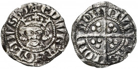GRANDE-BRETAGNE, Edouard Ier (1272-1307), AR esterlin, Londres. Avec légende fautive au droit (DVS au lieu de DNS). D/ + EDWA R ANGL DVS HYB'' B. cour...
