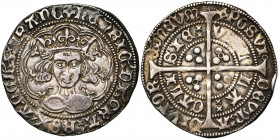 GRANDE-BRETAGNE, Henri VI, 1er règne (1422-1461), AR groat, 1422-1427, Calais. Annulet issue. Pierced cross (II). D/ B. cour. de f. dans un polylobe. ...