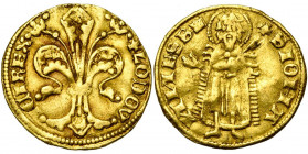 HONGRIE, Louis Ier d''Anjou (1342-1382), AV florin d''or au type florentin, 1342-1353, Buda. D/ + LODOV-ICI REX Grande fleur de lis. R/ + S IOHA-NNES ...