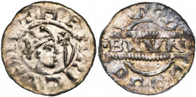 NEDERLAND, FRIESLAND, Graafschap, Bruno III (1050-1057), AR denarius, Dokkum. Vz/ Gekroond hoofd naar r., met daarvoor een scepter. Kz/ In het midden ...