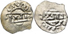 NEDERLAND, AR obool (?). Imitatie van het Fries type van Bruno III (1050-1057). Eenzijdig. Vz/ In het midden verbasterde BRVN, met daarboven en -onder...