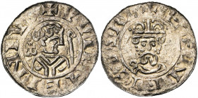 NEDERLAND, GRONINGEN, Willem van Pont, bischop van Utrecht (1054-1076), AR denarius, Groningen. Met koning Hendrik III (1036-1056) of Hendrik IV (1056...