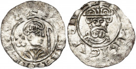 NEDERLAND, GRONINGEN, Willem van Pont, bischop van Utrecht (1054-1076), AR denarius, Groningen. Met koning Hendrik III (1036-1056) of Hendrik IV (1056...