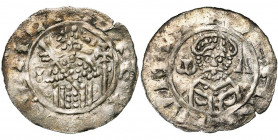 NEDERLAND, HOLLAND, Graafschap, Floris I (1049-1061), AR denarius, Leiden. Vz/ Bb. met lans en kruisscepter van voren. Links drie punten. Kz/ Bb. van ...