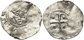 NEDERLAND, TIEL, keizerlijke munt, Hendrik IV (1056-1106), AR denarius. Vz/ Gekroond hoofd v.v. Kz/ Kruis met vier bolletjes in de hoeken. Ilisch I, 3...