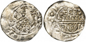 NEDERLAND, UTRECHT, Bisdom, Willem van Pont (1054-1076), AR denarius. Vz/ Bisschop met kruisscepter en kromstaf v.v. Links, drie punten. Kz/ Stadsmuur...