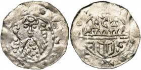 NEDERLAND, UTRECHT, Bisdom, Willem van Pont (1054-1076), AR denarius. Vz/ Bisschop met kruisscepter en kromstaf van voren. Links, drie punten rond een...