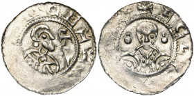 NEDERLAND, UTRECHT, Bisdom, Willem van Pont (1054-1076), AR denarius. Vz/ []NCEVL[] Bb. naar r. met kruisscepter Kz/ + ECLV[] Bb. frontaal boven twee...