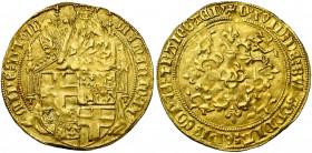 NEDERLAND, UTRECHT, Bisdom, David van Bourgondië (1455-1496), AV gouden Davidsharp, z.j. (1457). Vz/ MEMENTO DO-MINE DAVID Harpspelende koning David s...