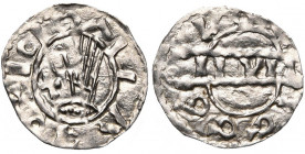 NEDERLAND, AR denarius. Imitatie met Deventer type op vz. en Fries type van Dokkum op kz. Vz/ Hand met gespreide vingers. Kruis in het veld. Kz/ Verba...