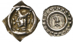 SUISSE, BALE, lot de 2 p.: Evêché, Jean II Senn de Münsingen, Pfennig, 1340-1344 (Wielandt 115); Ville, Rappen uniface, après 1500. Défaut de flan dan...