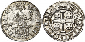 ROYAUME DE CHYPRE, Henri II (1285-1324), AR gros, 1310-1324, Nicosie (?). Série 1a. D/ Le roi trônant de f. sur deux lions, ten. un sceptre et un gl. ...
