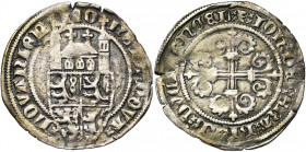 BRABANT, Duché, Jeanne et Wenceslas (1355-1383), AR tourelle (schuerken), 1374-1377, Louvain. 1e émission. D/ MO-NETA NOVA- LOVANIEN'' Ecu écartelé de...