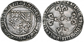 BRABANT, Duché, Charles le Téméraire (1467-1477), AR double patard, 1468-1474, Louvain. D/ Ecu de Bourgogne. R/ Croix fleuronnée, un lion en coeur. G....