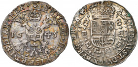 BRABANT, Duché, Philippe IV (1621-1665), AR quart de patagon, 1645, Anvers. D/ Croix de Bourgogne sous une couronne, portant le bijou de la Toison d''...