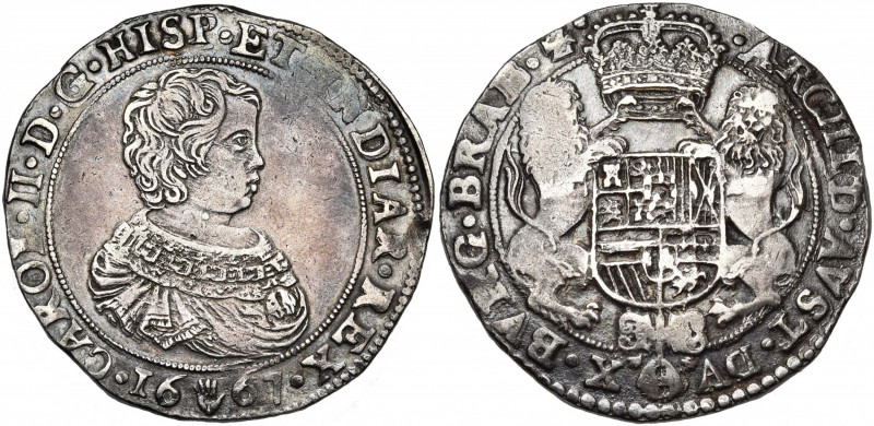 BRABANT, Duché, Charles II (1665-1700), AR ducaton, 1667, Anvers. Premier type. ...