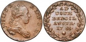 BRABANT, Duché, Joseph II (1780-1790), Cu double liard, 1788, Bruxelles. D/ B. l. et dr. à d. R/ Inscription dans une couronne. W. 1154; V.H. 856. 7,5...