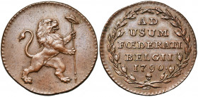 BRABANT, Duché, Etats-Belgiques-Unis (1790), Cu double liard, 1790, Bruxelles. D/ Lion deb. à d., ten. le bonnet de la Liberté sur une lance. R/ Inscr...