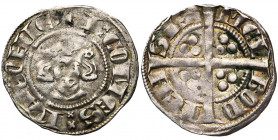 HAINAUT, Comté, Jean II d''Avesnes (1280-1304), AR esterlin, vers 1294-1297, Maubeuge. D/ + I COMES HAYONIE B. de f., couronné de roses. R/ MEL·-BO...