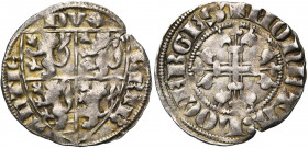 LUXEMBOURG, Duché, Wenceslas Ier (1353-1383), AR esterlin (brabantinus), vers 1370, Luxembourg. D/ Ecu écartelé de Bohême, Brabant, Luxembourg. R/ + M...