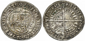 LUXEMBOURG, Duché, Josse de Moravie, engagiste (1388-1402 et 1407-1411), AR gans, 1e émission (1388-1397), Luxembourg. D/ + IODOC'' MARCH'' Z DNS'' MO...
