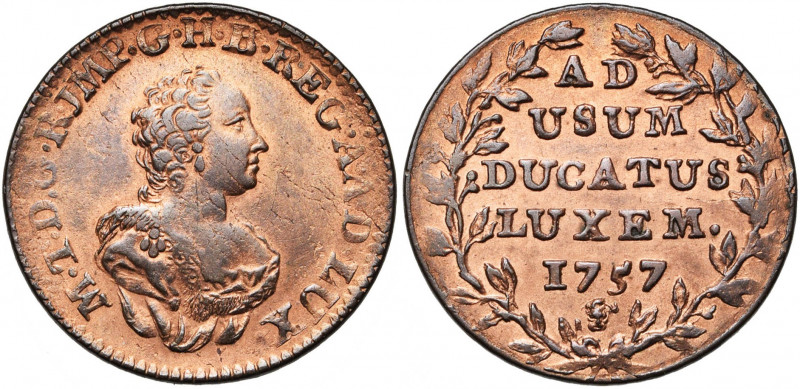 LUXEMBOURG, Duché, Marie-Thérèse (1740-1780), Cu double liard, 1757, Bruxelles. ...