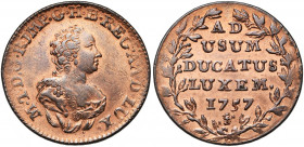 LUXEMBOURG, Duché, Marie-Thérèse (1740-1780), Cu double liard, 1757, Bruxelles. D/ B. à d. R/ Inscription dans une couronne. Weiller 235; Probst L245-...
