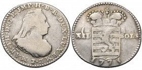LUXEMBOURG, Duché, Marie-Thérèse (1740-1780), AR 12 sols, 1775, Bruxelles. D/ B. dr. et voilé de l''impératrice à d. R/ Ecu luxembourgeois couronné, a...