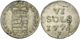 LUXEMBOURG, Duché, Marie-Thérèse (1740-1780), AR 6 sols, 1775, Bruxelles. D/ Ecu luxembourgeois couronné. R/ Valeur et date. Weiller 240; Probst L250-...