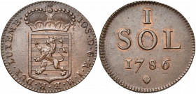 LUXEMBOURG, Duché, Joseph II (1780-1790), Cu sol, 1786, Bruxelles. D/ Ecu luxembourgeois couronné. R/ Valeur et date. Weiller 246; Probst L256-1; V.H....