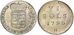 LUXEMBOURG, Duché, Léopold II (1790-1792), AR 6 sols, 1790H, Günzburg. D/ Ecu luxembourgeois couronné. R/ Valeur et date. Weiller 249; Probst L259-1; ...