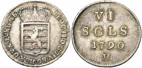 LUXEMBOURG, Duché, Léopold II (1790-1792), AR 6 sols, 1790H, Günzburg. D/ Ecu luxembourgeois couronné. R/ Valeur et date. Weiller 249; Probst L259-1; ...