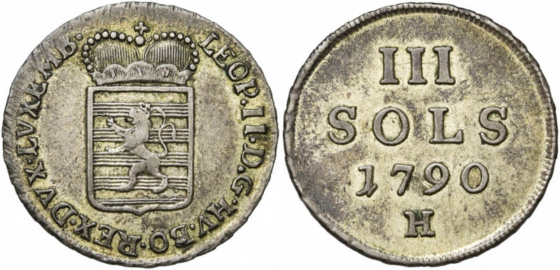 LUXEMBOURG, Duché, Léopold II (1790-1792), AR 3 sols, 1790H, Günzburg. D/ Ecu lu...
