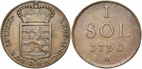 LUXEMBOURG, Duché, Léopold II (1790-1792), Cu sol, 1790H, Günzburg. D/ Ecu couronné. R/ Valeur et date. Weiller 251; Probst L261-1; V.H. 882. 13,22g....