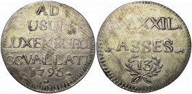LUXEMBOURG, assiégée par l''armée française (1794-1795), AR écu de 72 sols, 1795. Frappe médaille. D/ Dans le champ: AD/ USUM/ LUXEMBURGI/ CCVALLATI/ ...