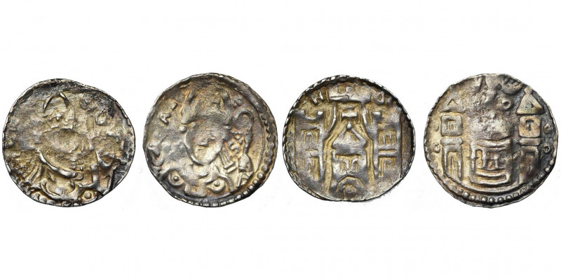 LIEGE, Principauté, Albert de Cuyck (1195-1200), lot de 2 deniers, Huy. Chestret...