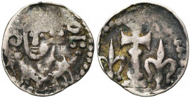 LIEGE, Principauté, Robert de Thourotte, dit de Langres (1240-1246), AR denier, Huy. D/ R-OBT B. mitré de f., ten. une crosse. R/ Perron accosté de de...
