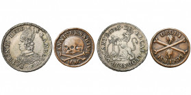 LIEGE, Principauté, lot de 2 p.: Siège vacant, escalin, 1763 (Chestret 695); Chapitre de Saint-Lambert, méreau, 1686 (Dengis Me.01-05).
Très Beau (Ve...