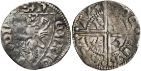HERSTAL, Henri de Louvain (1254-1285), AR esterlin, vers 1280. Monétaire Pierre. D/ + H-ENRIC-VS DN-S Ecu au lion. R/ DE- HAR-SST-AL Double croix b...
